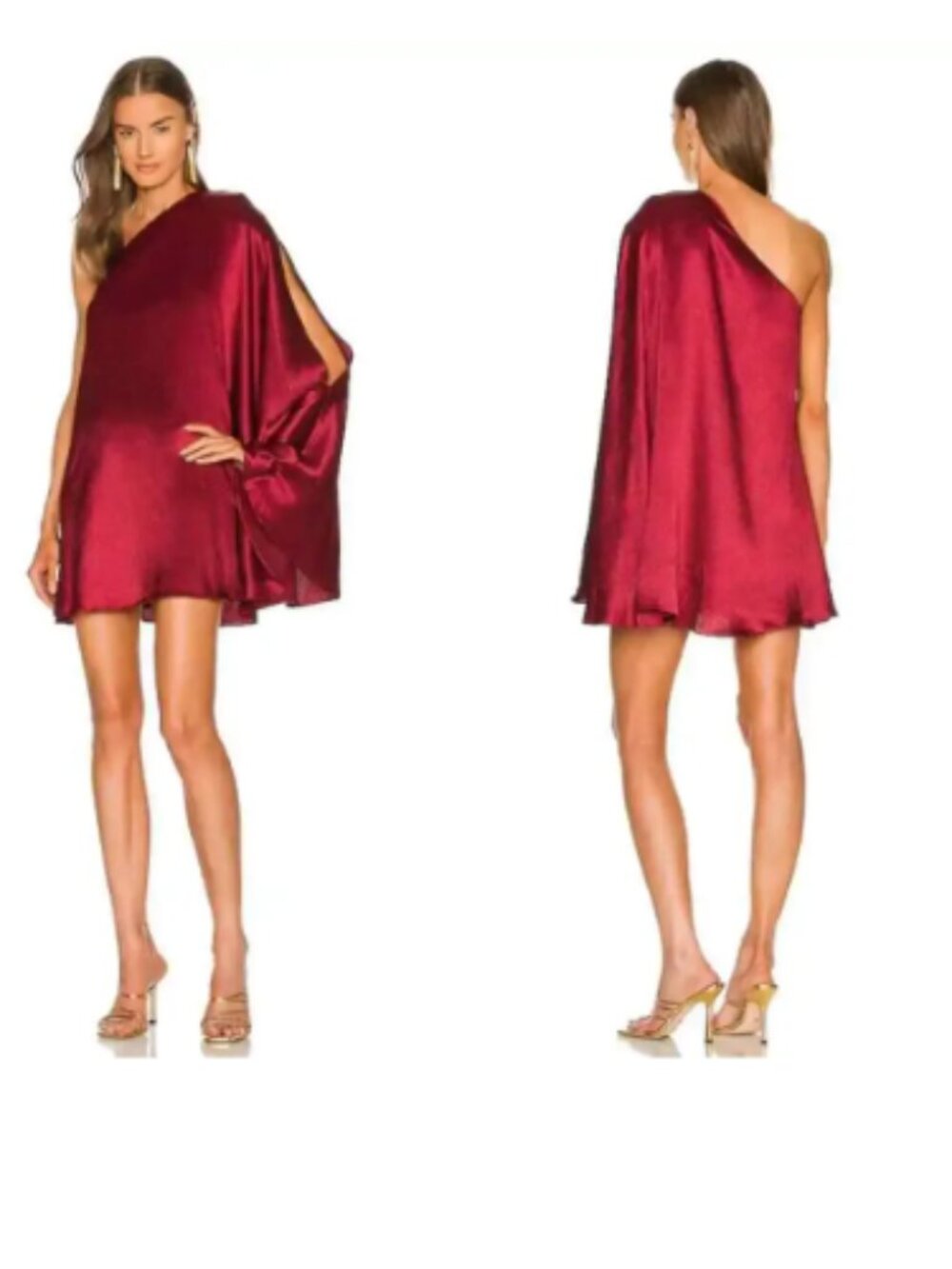 NEW Michael Costello x REVOLVE Red Barbara Cape One Shoulder Mini Dress Sz S